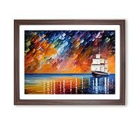 Ship On The Horizon Framed Wall Art Print A2 Walnut