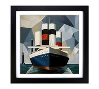Ship on the Ocean Bauhaus Framed Print | 18x18 Inch Black Framed Wall Art | Ready to Hang | Modern Vehicle Picture | Living Room Bedroom Lounge Office