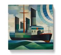 Ship on the Ocean Bauhaus No.1 Canvas Print | Gallery Wrapped 30mm Frame Wall Art | 20x20 inches | Ready to Hang | Modern Seascape Picture | Living Room Bedroom Lounge Office