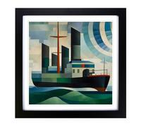 Ship on the Ocean Bauhaus No.1 Framed Print | 18x18 Inch Black Framed Wall Art | Ready to Hang | Modern Vehicle Picture | Living Room Bedroom Lounge Office