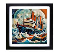 Ship on the Ocean Constructivism Framed Print | 18x18 Inch Black Framed Wall Art | Ready to Hang | Modern Vehicle Picture | Living Room Bedroom Lounge Office