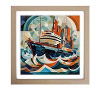 Ship on the Ocean Constructivism Framed Print | 18x18 Inch Oak Framed Wall Art | Ready to Hang | Modern Vehicle Picture | Living Room Bedroom Lounge Office