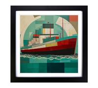 Ship on the Ocean Constructivism Framed Wall Art Print 18x18 Inch Black