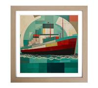 Ship on the Ocean Constructivism No.1 Framed Print | 18x18 Inch Oak Framed Wall Art | Ready to Hang | Modern Vehicle Picture | Living Room Bedroom Lounge Office