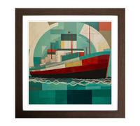 Ship on the Ocean Constructivism No.1 Framed Print | 18x18 Inch Walnut Framed Wall Art | Ready to Hang | Modern Vehicle Picture | Living Room Bedroom Lounge Office