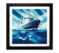 Ship on the Ocean Constructivism No.2 Framed Print | 18x18 Inch Black Framed Wall Art | Ready to Hang | Modern Vehicle Picture | Living Room Bedroom Lounge Office
