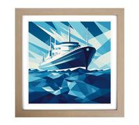 Ship on the Ocean Constructivism No.2 Framed Print | 18x18 Inch Oak Framed Wall Art | Ready to Hang | Modern Vehicle Picture | Living Room Bedroom Lounge Office