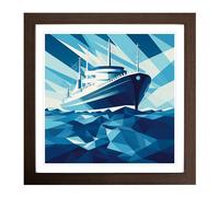 Ship on the Ocean Constructivism No.2 Framed Print | 18x18 Inch Walnut Framed Wall Art | Ready to Hang | Modern Vehicle Picture | Living Room Bedroom Lounge Office