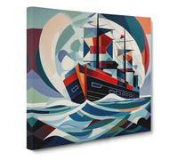 Ship on the Ocean Constructivism No.3 Canvas Wall Art Print Ready to Hang, Framed Picture for Living Room Bedroom Home Office Décor, 50x50 cm (20x20 Inch)