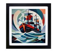 Ship on the Ocean Constructivism No.3 Framed Print | 18x18 Inch Black Framed Wall Art | Ready to Hang | Modern Vehicle Picture | Living Room Bedroom Lounge Office