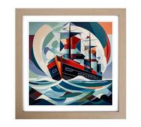 Ship on the Ocean Constructivism No.3 Framed Print | 18x18 Inch Oak Framed Wall Art | Ready to Hang | Modern Vehicle Picture | Living Room Bedroom Lounge Office