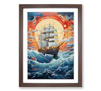 Ship on the Ocean Contemporary Framed Print | A2 Walnut Framed Wall Art | Ready to Hang | Contemporary Vehicle Picture | Living Room Bedroom Lounge Office