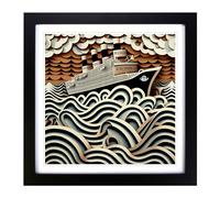Ship on the Ocean Op Framed Print | 18x18 Inch Black Framed Wall Art | Ready to Hang | Modern Vehicle Picture | Living Room Bedroom Lounge Office