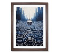 Ship on the Ocean Op Framed Print | A2 Walnut Framed Wall Art | Ready to Hang | Modern Vehicle Picture | Living Room Bedroom Lounge Office