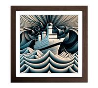 Ship on the Ocean Op No.1 Framed Print | 18x18 Inch Walnut Framed Wall Art | Ready to Hang | Modern Vehicle Picture | Living Room Bedroom Lounge Office