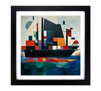 Ship on the Ocean Suprematism Framed Print | 18x18 Inch Black Framed Wall Art | Ready to Hang | Modern Vehicle Picture | Living Room Bedroom Lounge Office