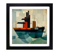 Ship on the Ocean Suprematism No.1 Framed Print | 18x18 Inch Black Framed Wall Art | Ready to Hang | Modern Vehicle Picture | Living Room Bedroom Lounge Office