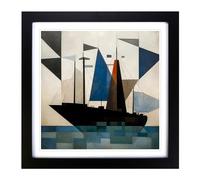 Ship on the Ocean Suprematism No.4 Framed Print | 18x18 Inch Black Framed Wall Art | Ready to Hang | Modern Vehicle Picture | Living Room Bedroom Lounge Office