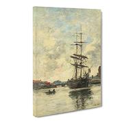 Ship On The Touques By Eugene Boudin Canvas Print | Gallery Wrapped 30mm Frame Wall Art | 24x16 inches | Ready to Hang | Classic Seascape Picture | Living Room Bedroom Lounge Office
