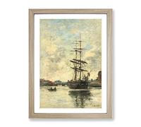 Ship On The Touques By Eugene Boudin Classic Painting Framed Wall Art Print, Ready to Hang Picture for Living Room Bedroom Home Office Décor, Oak A4 (34 x 25 cm)