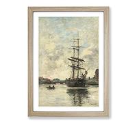 Ship On The Touques by Eugene Boudin Framed Print | A2 Oak Framed Wall Art | Ready to Hang | Modern Vehicle Picture | Living Room Bedroom Lounge Office