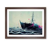 Ship Paint Splatter Abstract Framed Wall Art Print A2 Walnut