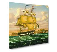 Ship Passing Castle Williams by thomas chambers Classic Painting Canvas Wall Art Print Ready to Hang, Framed Picture for Living Room Bedroom Home Office Décor, 14x14 Inch (35x35 cm)