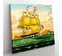 Ship Passing Castle Williams by thomas chambers Classic Painting Canvas Wall Art Print Ready to Hang, Framed Picture for Living Room Bedroom Home Office Décor, 50x50 cm (20x20 Inch)
