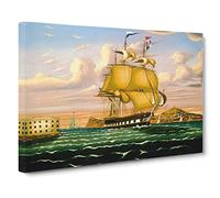 Ship Passing Castle Williams By Thomas Chambers Classic Painting Canvas Wall Art Print Ready to Hang, Framed Picture for Living Room Bedroom Home Office Décor, 30x20 Inch (76x50 cm)