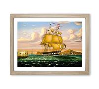 Ship Passing Castle Williams By Thomas Chambers Classic Painting Framed Wall Art Print, Ready to Hang Picture for Living Room Bedroom Home Office Décor, Oak A2 (64 x 46 cm)