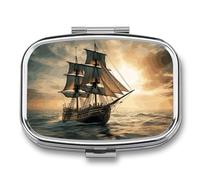 Ship Sailing Alone Pill Case 2 Compartment Small Pill Box Compact Travel Daily Medicine Organizer Portable Medicine Vitamin Container Fish Oil and Supplement Storage
