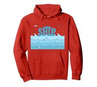 Ship Sailing Ocean Waves Fish Maritime Adventure Pullover Hoodie, Adult Unisex, Red, XXL