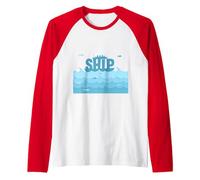 Ship Sailing Ocean Waves Fish Maritime Adventure Raglan Baseball Tee, Men, Red/White, M