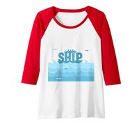 Ship Sailing Ocean Waves Fish Maritime Adventure Raglan Baseball Tee, Women, Red/White, XXL
