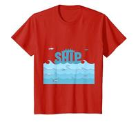 Ship Sailing Ocean Waves Fish Maritime Adventure T-Shirt, Kids, Red, 3 Years