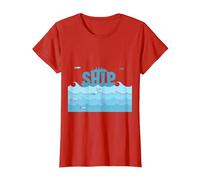 Ship Sailing Ocean Waves Fish Maritime Adventure T-Shirt, Women, Red, XL