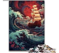 Ship Sailing on Wave Puzzles for 1000 Piece Wooden Jigsaw Challenging Brain Teaser for Teenagers, Family Game Night Fun size 50x75cm