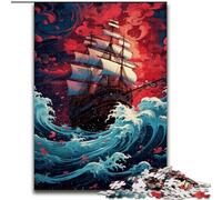 Ship Sailing on Wave Puzzles for 1000 Piece Wooden Jigsaw Challenging Brain Teaser for Teenagers, Family Game Night Fun size 50x75cm