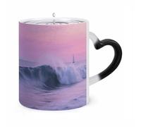 Ship Sea Waves Morphing Coffee Mug - Cold Heat Sensitive Coffee Mug, Funny Magic Coffee Mug with Heart Handle, Ceramic Coffee Mug, Exquisite Mug