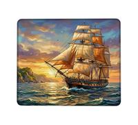 Ship Small Mouse Pad, Nautical Realistic Ocean Sunset Summer Orange Square Rubber Washable Portable Cloth Mousepad Idea for Home Office Desk Laptop Gamers Gift Square 8x10 Inch