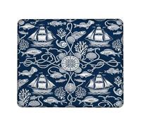 Ship Small Mouse Pad, Nautical Vintage Fish Coral Summer Navy Square Rubber Non Slip Portable Mini Desk Mousepad Desk Decor for Office Home Dorm Laptop Square 8x10 Inch