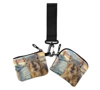 Ship Squirrel America Women's Dual Wallets Business Card Cases Small Portable Wristlet Wallet Key Holder with Keychain for Women 2 Pcs