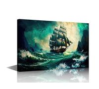 Ship Wall Art Painting on Canvas Sailing an Old Ship over the Ocean Bedroom Wall Art Pirate Ship Modern Home Decor North Pole House Decorations for Living Room Framed 18x12 in