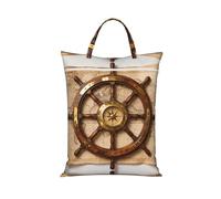 Ship Wheel Compass Large Laundry Bag For Travel-Waterproof Dirty Clothes Hamper With Zip, Reusable Wash Bag For Gym Camping Beach