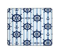 Ship Wheel Small Mouse Pad, Nautical Maritime Anchors Stripes Summer Blue Square Rubber Smooth Portable Travel Mousepad Idea for Home Office Desk Laptop Gamers Gift Square 8x10 Inch