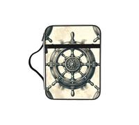 Ship-Wheel-Vintage Bible Cover Case with Handle, Water-Resistant Oxford Fabric Bible Bag Organizer with Zipper Pockets for Church