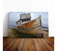 Ship Wreck on Beach Canvas Wall Art Print 20x14 Inch