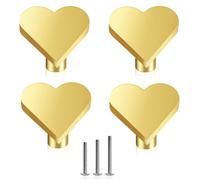 ShipeeKin 4X Solid Brass Cabinet Knob, Brushed Gold Drawer Knob Love-Shape for Kitchen Cupboard Furniture Chest Door Dresser Bathroom