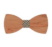 SHIPITNOW Wooden and Gingham Bow Tie - Men Wood Brown BowTie - Wedding, Party