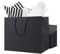 SHIPKEY 10 Pcs Gift Bags with Tissue Paper, 16x6x12 Inches Black Paper Bags for Men, Extra Large Wedding Gift Bags (40x15x30 cm)